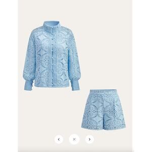 Commense Lace Puff Sleeve Shorts Set Without Belt Sz M